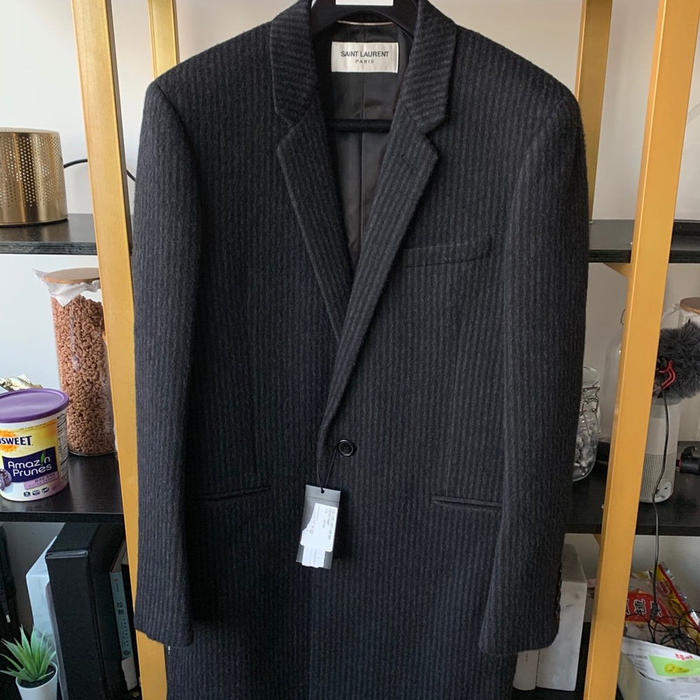 Saint Laurent Black Striped Cashmere Coat